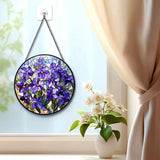 Stained Glass Window Hanging Lilac Stained Glass Style Suncatcher Round Purple Flower Window Hanging Decorative Panel Sun Catcher for Home Window Garden Gift