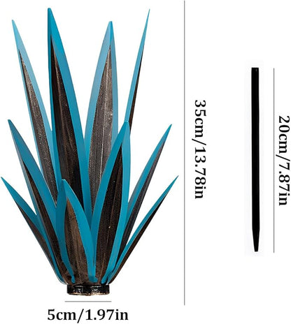 2PCS Large Tequila Rustic Sculpture, Wind Resistant Metal Agave Plants Garden Art for Outdoor Home Decor, DIY Hand Painted Metal Agave Yard Sculpture Statue Garden Lawn Ornament Gift (2, Blue)