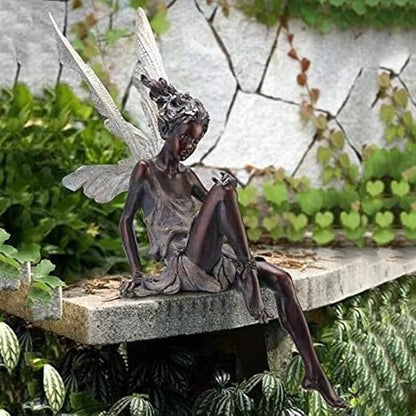 Garden Resin Figure, Angel Statue, Garden Sculptures, Flower Statue, Garden Statue, Outdoor Decoration Exquisite Statuary for Backyard, Balcony, Lawn, 7.1 x 3.1 x 5.9 in, Color Black