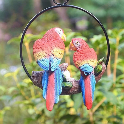 Mini Garden Statues Hanging Iron Ring Parrots, Swing Birds Figurine Sculpture Ornament for Pathways Yard Lawn Home Indoor Outdoor Decorations(Style 3)
