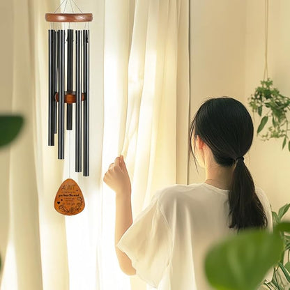 Memorial Wind Chimes for Outside, Unique Aunt Retirement Friendship Gifts for Women, Aunt Theme Wind Chime with Flowers and Heart Patterns for Home Garden Decor, Best Friend Birthday Gifts