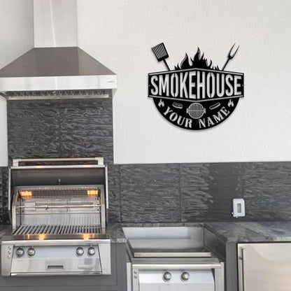 MeMate Smokehouse Sign, BBQ Zone Signs Metal, Grill Sign to Personalize, Grilling and Chilling Personalized Barbecue Metal Signs Kitchen Decor, Custom Name Outdoor Plaques for Backyard, Patio, Porch