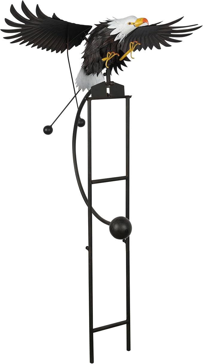 Alpine Corporation - Outdoor Metal Rocking Eagle Garden Stakes - Dynamic Flapping Wings Design, 56-in Tall, Black