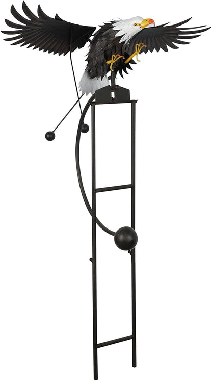 Alpine Corporation - Outdoor Metal Rocking Eagle Garden Stakes - Dynamic Flapping Wings Design, 56-in Tall, Black