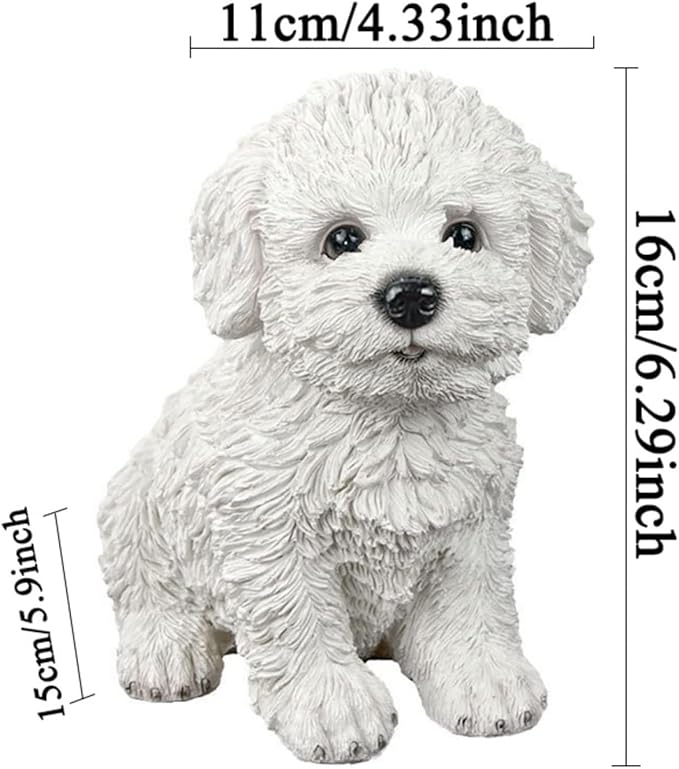 Bichon Frise & Maltese Dog Statue Outdoor - Resin Garden Decor for Pet Lovers, 5.9x4.3x6.3 Inch Weatherproof Figurines, Yard Ornament & Gift for Dog Owners