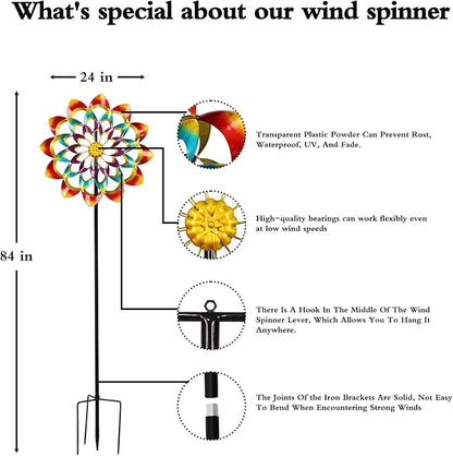Pure Echo Wind Spinners Outdoor for Yard and Garden Large, Metal Wind Spinners & Wind Sculptures 84 inch, Birthday Gift for Women Family Garden Decor(Colorful)