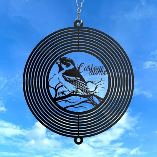 Personalized Sparrow Metal Wind Spinner, Custom Outdoor Ornament for Yard Display, Kinetic Bird Sculpture, Nature Gift (Sparrow Garden Wind Spinner)