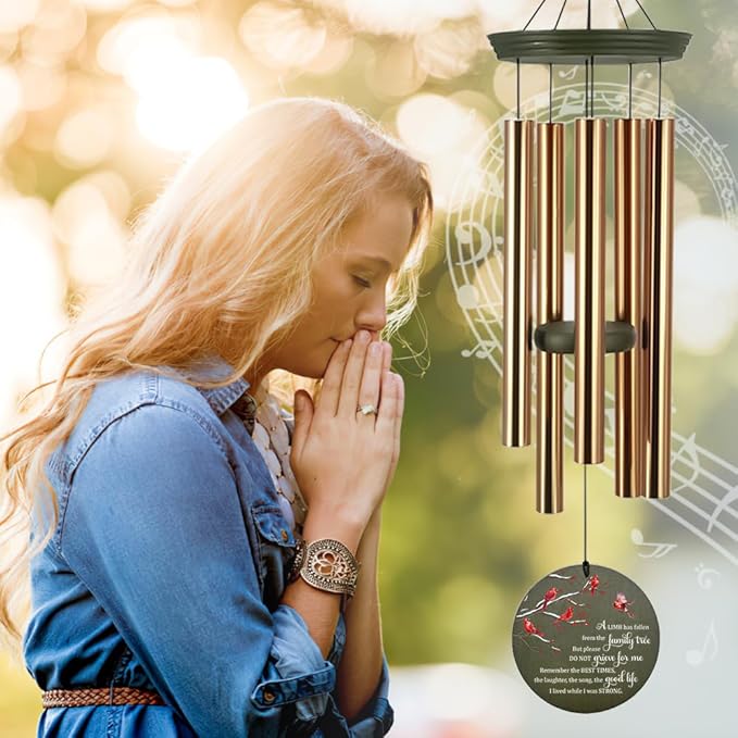 Personalized Sympathy Wind Chime, 36 Inch Memorial Wind Chimes for Outside, Cardinal Wind Chimes, Wind Chime Deep Tone for Loss of Loved One for Condolences/Funeral, Product in USA