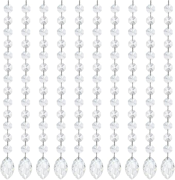 KANPURA 1ft 10pcs Horse Eye Crystals Garland, Hanging Chandelier Crystals Prism Beads Chain,Prisms Sun Catchers with Crystal for Christmas Window (Clear)