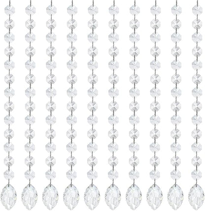KANPURA 1ft 10pcs Horse Eye Crystals Garland, Hanging Chandelier Crystals Prism Beads Chain,Prisms Sun Catchers with Crystal for Christmas Window (Clear)