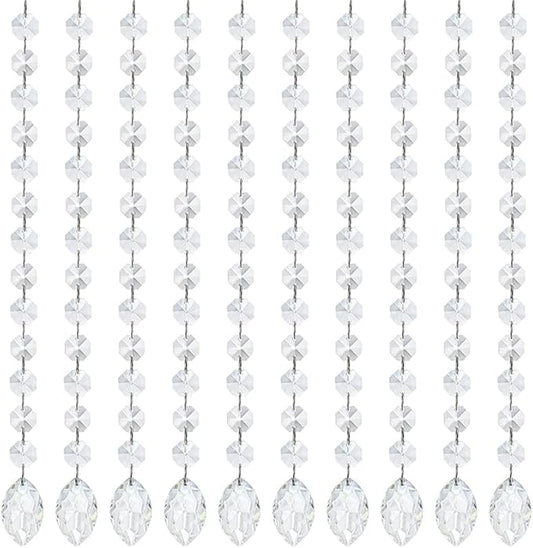 KANPURA 1ft 10pcs Horse Eye Crystals Garland, Hanging Chandelier Crystals Prism Beads Chain,Prisms Sun Catchers with Crystal for Christmas Window (Clear)
