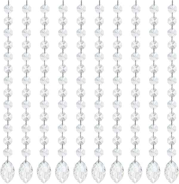 KANPURA 1ft 10pcs Horse Eye Crystals Garland, Hanging Chandelier Crystals Prism Beads Chain,Prisms Sun Catchers with Crystal for Christmas Window (Clear)