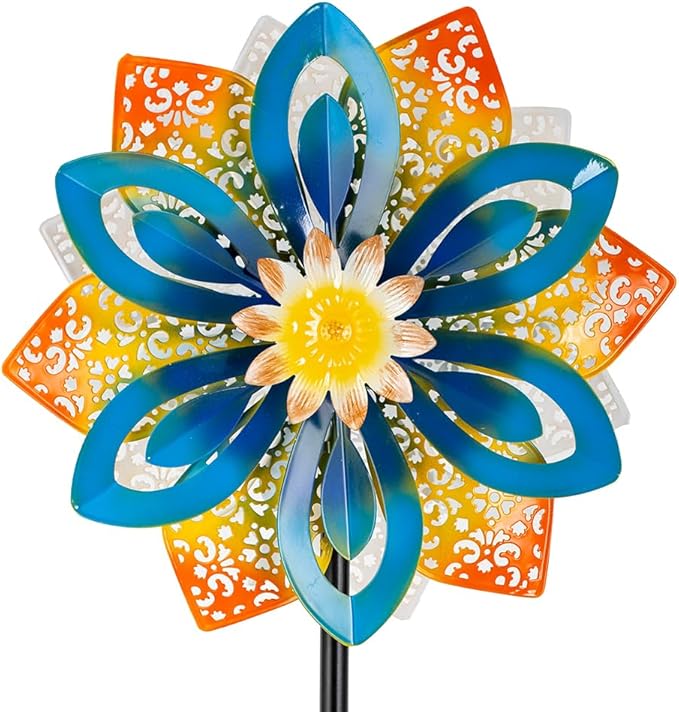 DREAMYSOUL Outdoor Metal Wind Spinner, 13 Inches Dia Hollow Pattern Wind Mills, Kinetic Wind Spinners for Yard Garden Outside Patio Lawn Decor