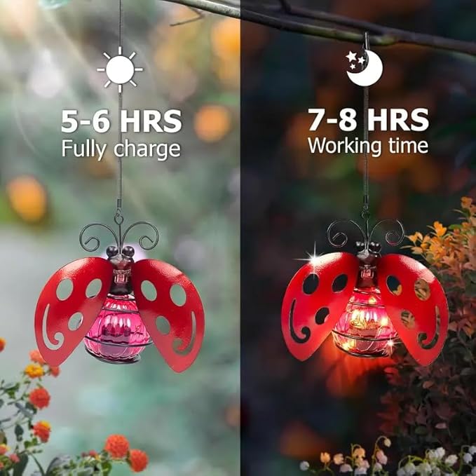 EVOLUX Solar Outdoor Ladybug Lights for Garden - Outdoor Statues Figurine Lights for Lawn, Patio, Balcony, Yard Ornament Cut Housewarming Gifts(2 pcs)