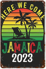 Patio Wall Decor Here We Come Jamaica 2023 Family Summer Vacation Trips Metal Signs Plaque Wall Decor Sign For Bathroom,Kitchen,Yard,Garage,Home Fun Quotes And Inspirational Messages 8X12inch