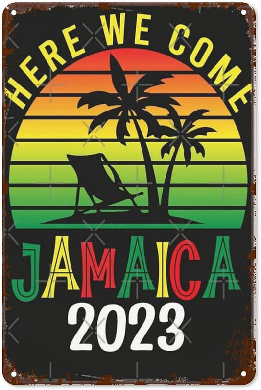 Patio Wall Decor Here We Come Jamaica 2023 Family Summer Vacation Trips Metal Signs Plaque Wall Decor Sign For Bathroom,Kitchen,Yard,Garage,Home Fun Quotes And Inspirational Messages 8X12inch