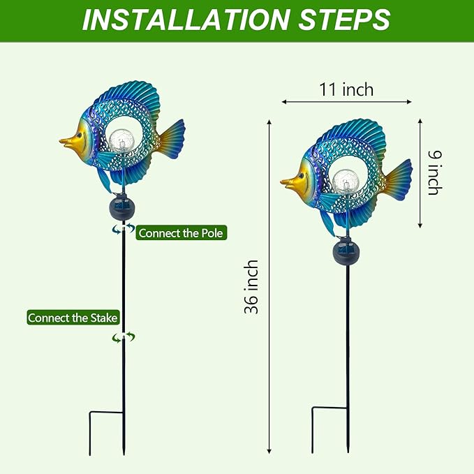 HONGLAND Solar Outdoor Lights -Metal Fish Decorative Stake- Garden Colorful LED Solar Path Lights for Lawn Path Yard Decoration Gift Idea