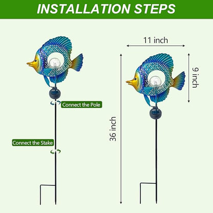 HONGLAND Solar Outdoor Lights -Metal Fish Decorative Stake- Garden Colorful LED Solar Path Lights for Lawn Path Yard Decoration Gift Idea