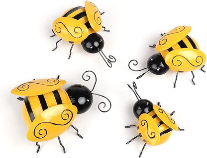 Mentoart Metal Bee Wall Art, 4-Pack – Party-Themed Hanging Sculpture for Bedroom & Living Room, Outdoor Garden, Patio, Fence or Yard Decoration