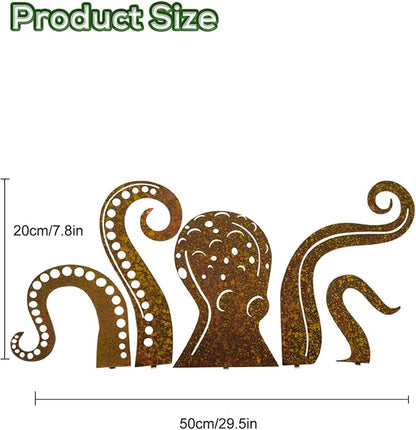 Octopus Garden Sculpture, Octopus Silhouette Artistic Metal Garden Sculpture Squid Garden Figurine Ornaments for Lawn Yard Outdoor Backyard Statue Decorations (50CM)