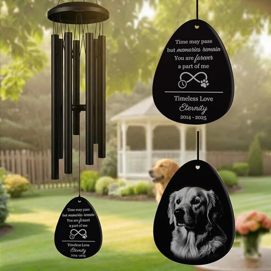 Personalized Pet Memorial Wind Chimes for Outside – Custom Sympathy Gift for Loss of Dog Cat Horse Bird- Laser Engraved with Your Pet's Photo & Name – in Loving Memory – Outdoor Garden Decor