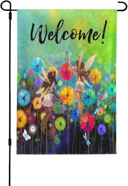 Welcome Garden Flag 12 X 18 In Outdoor Summer Spring Fairy Flowers Dragonfly Floral Mini Yard Flag House Flags Farmhouse Sign For Home Garden Decoration Banner