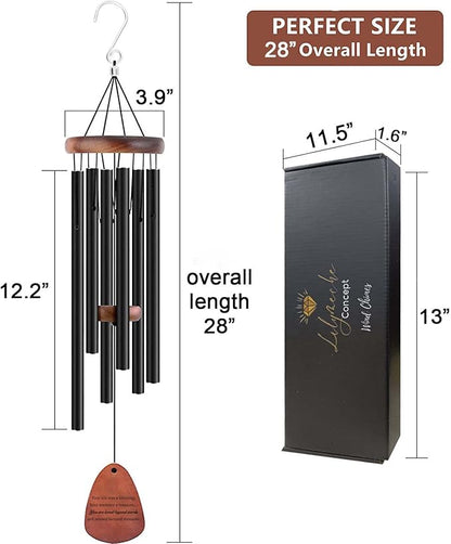 Memorial Wind Chimes, Black 28", Unique Sympathy Gift, Memorial Gifts for Loss of Mother/Father. Bereavement Condolence Remembrance Funeral Gifts in Memory of Loved Ones.