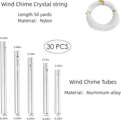 Wind Chime Tubes 30Pcs Wind Chime Kit for DIY Home Garden Outdoor Hanging Decorations 5 Different Length (Wind Chime+ String)