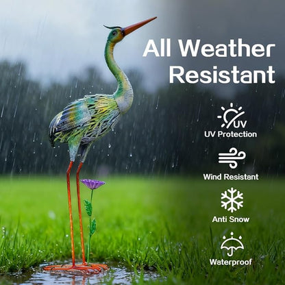 VEWOGARDEN Garden Statues for Outside, 32" Metal Crane Yard Statue Outdoor Animal Statues for Lawn, Patio, Pond, Colorful