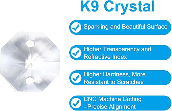 PATIKIL K9 Crystal Octagon Beads 2 Holes Pendants, 60 Pack 10mm Chandelier Prisms Parts Ornaments Hanging Beads for DIY Arts Crafts Decoration, Clear