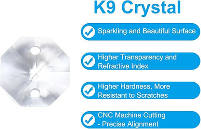 PATIKIL K9 Crystal Octagon Beads 2 Holes Pendants, 60 Pack 10mm Chandelier Prisms Parts Ornaments Hanging Beads for DIY Arts Crafts Decoration, Clear