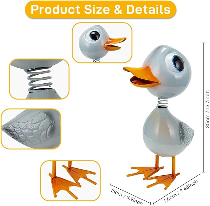 Metal Garden Statue Decor,White Duck Garden Sculptures for Outdoor,Garden Yard Art Lawn Ornaments for Backyard Patio Decoration