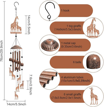 OLYCRAFT Giraffe Wind Chimes Animal Theme Iron Bells Memorial Chimes Decorative Metal Bell Creative Hanging Pendants Sika Deer Wind Catcher Animal Catcher for Home Patio Garden Yard Wedding Decor