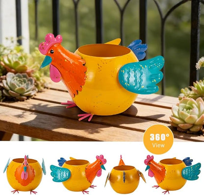 Oak & Lore Outdoor Metal Rooster Garden Statues, Colorful Chicken Garden Sculptures & Statues with Planters for Patio Lawn Backyard Decor