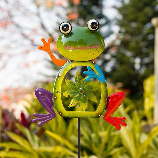 OAKLORE Metal Frog Wind Spinners Outdoor Garden Wind Sculptures & Spinners with Stakes, Decorative Yard Art for Patio, Lawn, Garden Decor