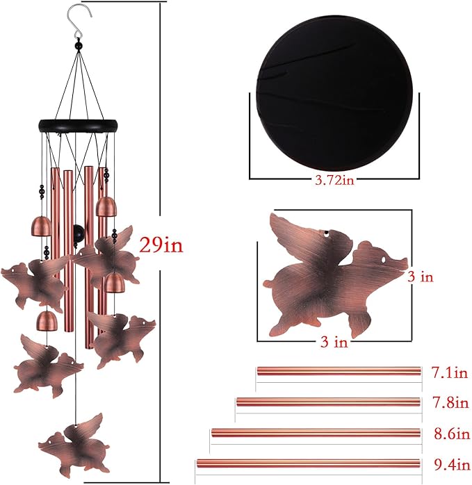 Outdoor Flying Pig Wind Chimes, Pigs WindChimes, Gift Wind Chime, Red Copper Flying Pigs Wind Bell, Gifts for Women, for Home, Garden, Indoor, Outdoor Decoration, Garden Fly Pigs Wind Chimes