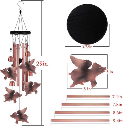 Outdoor Flying Pig Wind Chimes, Pigs WindChimes, Gift Wind Chime, Red Copper Flying Pigs Wind Bell, Gifts for Women, for Home, Garden, Indoor, Outdoor Decoration, Garden Fly Pigs Wind Chimes