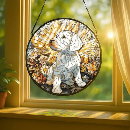 Stained Glass Window Hanging - American Shorthair Cat with Blue Glass Glow 11.8in Sun Catchers Indoor Stained Glass Panels Wall Decor for Mom, Wife, Lovers, Festive
