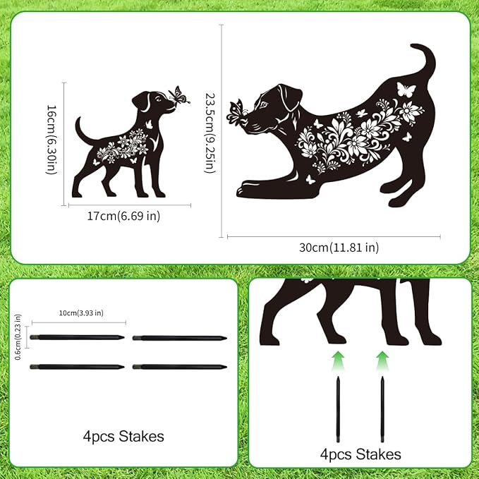 Dog Garden Stake Outdoor Yard Decor – Set of 2 Metal Labrador Lawn Ornament, Cute Labrador Lover Gift for Women Men, Weather-Resistant Dog Silhouette Statues Yard Art for Patio