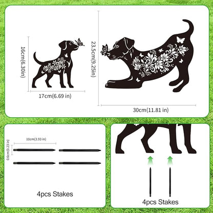 Dog Garden Stake Outdoor Yard Decor – Set of 2 Metal Labrador Lawn Ornament, Cute Labrador Lover Gift for Women Men, Weather-Resistant Dog Silhouette Statues Yard Art for Patio