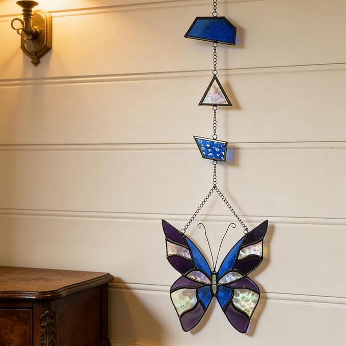 Stained Glass Window Hanging Suncatcher, Butterfly Gifts for Mom/Teacher/Women Anniversary, Birthday, Housewarming