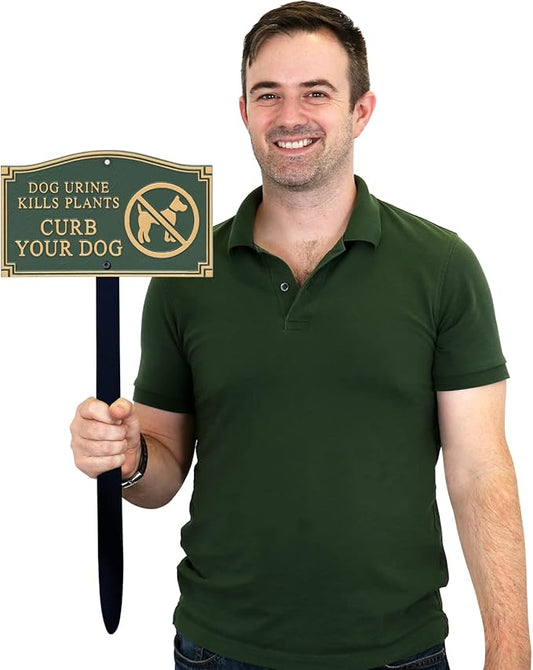SmartSign Curb Your Dog Yard Sign, Dog Urine Kills Plants Garden Plaque | 5.75" x 9.5" Aluminum Plaque with 18" Black Lawn Stake, Made in USA