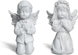 YUEOECOR 2PCS Cherubs Angels Resin Garden Statue Figurine, Adorable Angel Sculpture Memorial Statue Indoor Outdoor Home Garden Decoration (A 2PCS White)