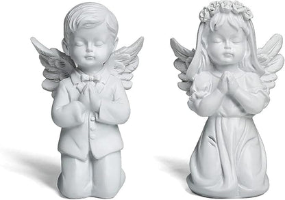 YUEOECOR 2PCS Cherubs Angels Resin Garden Statue Figurine, Adorable Angel Sculpture Memorial Statue Indoor Outdoor Home Garden Decoration (A 2PCS White)