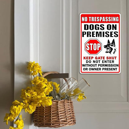 Funny Beware Of Dog Sign Warning Do Not Enter Metal Signs No Trespassing Dogs On Premises Tin Signs Dog In Yard Stop Keep Gate Closed Sign For Fence Door Outdoor Decorations 8x12 Inch