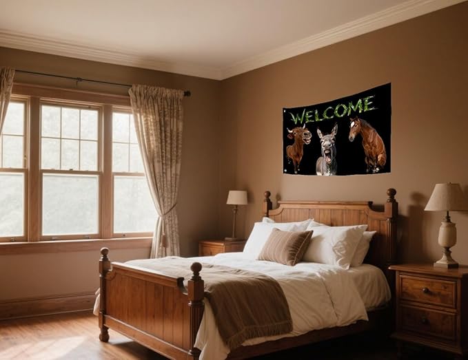 Farm Animals Welcome Flag 3X5FT, Farm House Flags, Horse Donkey Cattle eme Banner,Both Sides Printed, Men Women Banner,Vibrant Colors, Double Stitched with 2 Brass Grommets, Bar Garden Street Decoration, GYM, Office Decor,Indoor Outdoor Use,Gifts. (H-D...