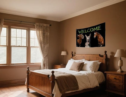 Farm Animals Welcome Flag 3X5FT, Farm House Flags, Horse Donkey Cattle eme Banner,Both Sides Printed, Men Women Banner,Vibrant Colors, Double Stitched with 2 Brass Grommets, Bar Garden Street Decoration, GYM, Office Decor,Indoor Outdoor Use,Gifts. (H-D...