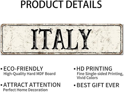 Madcolitote Vintage Italy Wood Sign Italy Street Signs Customized Rustic Wooden Wall Art Farmhouse Wall Decor Kitchen Wall Hanger Retro Decoration Sign Housewarming Gift 6x24in