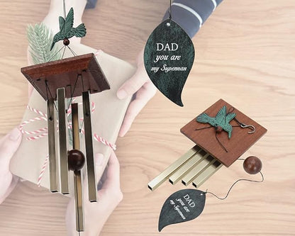 ASTARIN Personalized Wind Chimes for Father, Grandfather, Small Wind Chimes Outdoor, Hummingbird Wind Chime, Father's Day, Birthday Gift from Daughter, Son