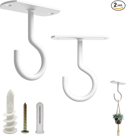NACETURE Ceiling Hooks Heavy Duty 2 Pack - Plant Hooks for Ceiling Hanging Hook for Hanging Basket Hook, Light, Bird Feeders, Wind Chimes Décor Indoor & Outdoor (White, 2.5 Inch 2 Pack)